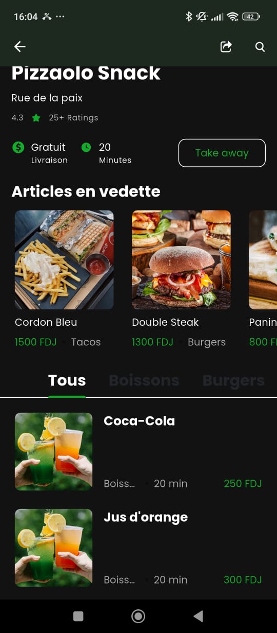Page d'un restaurant